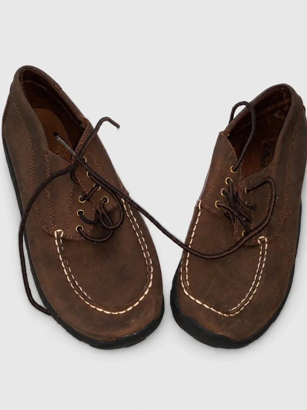 L.L.Bean Boys Brown Leather Moc Toe Shoes Size 5